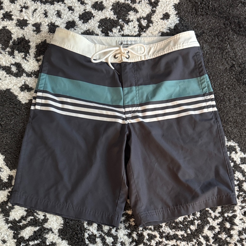 American eagle Men's Black & Teal Stripe Swim board shorts S